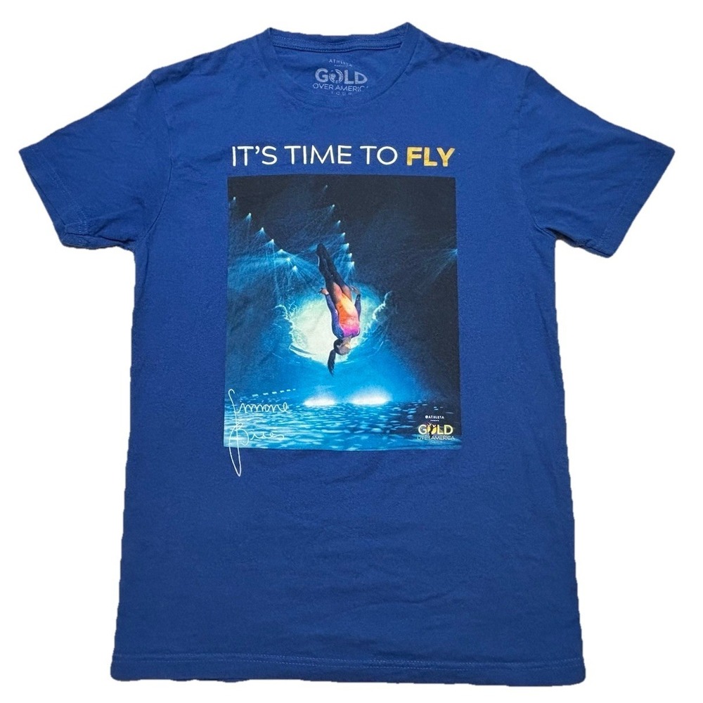 Athleta Gold Over America Tour Simone Biles Graphic T Shirt Blue Small